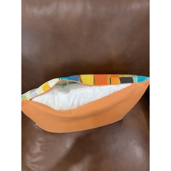 CB2 Abstract Down Colorful Throw Pillow 12 x 18 Feather Down Fill Orange - Picture 6 of 8